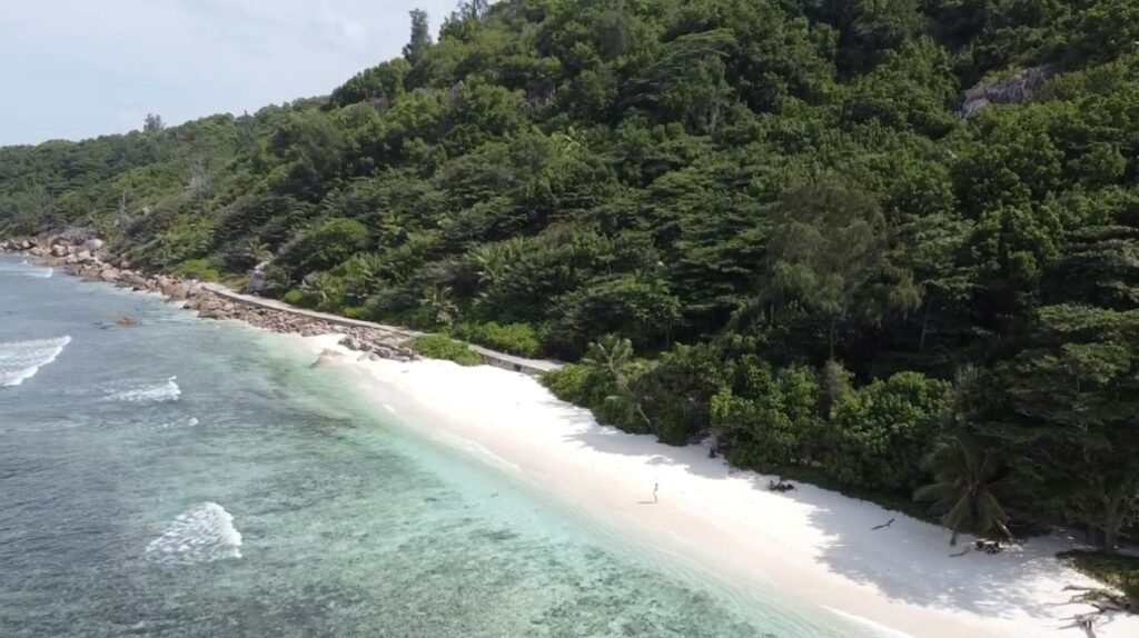 Dieser Strand liegt am Ende der Straße und erstreckt sich entlang der Ostküste von La Digue und bietet einen atemberaubenden Blick auf das Meer